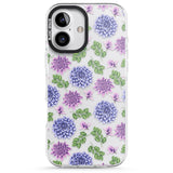 iPhone 16 Pro Max Purple Dahlias Transparent Floral Black Impact Phone Case