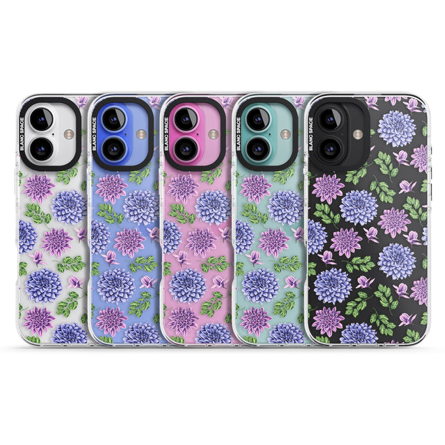 iPhone 16 Pro Max Purple Dahlias Transparent Floral Black Impact Phone Case