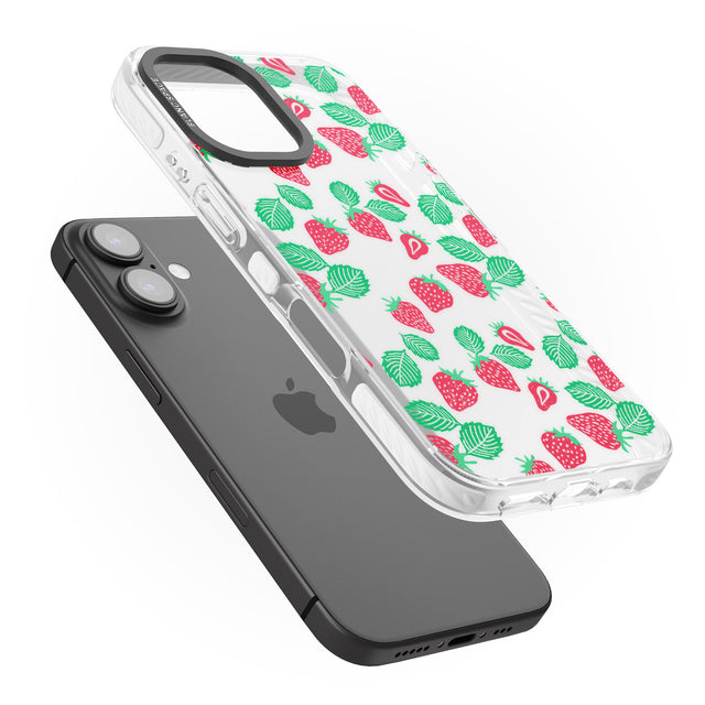 iPhone 16 Pro Max Strawberry Pattern Black Impact Phone Case