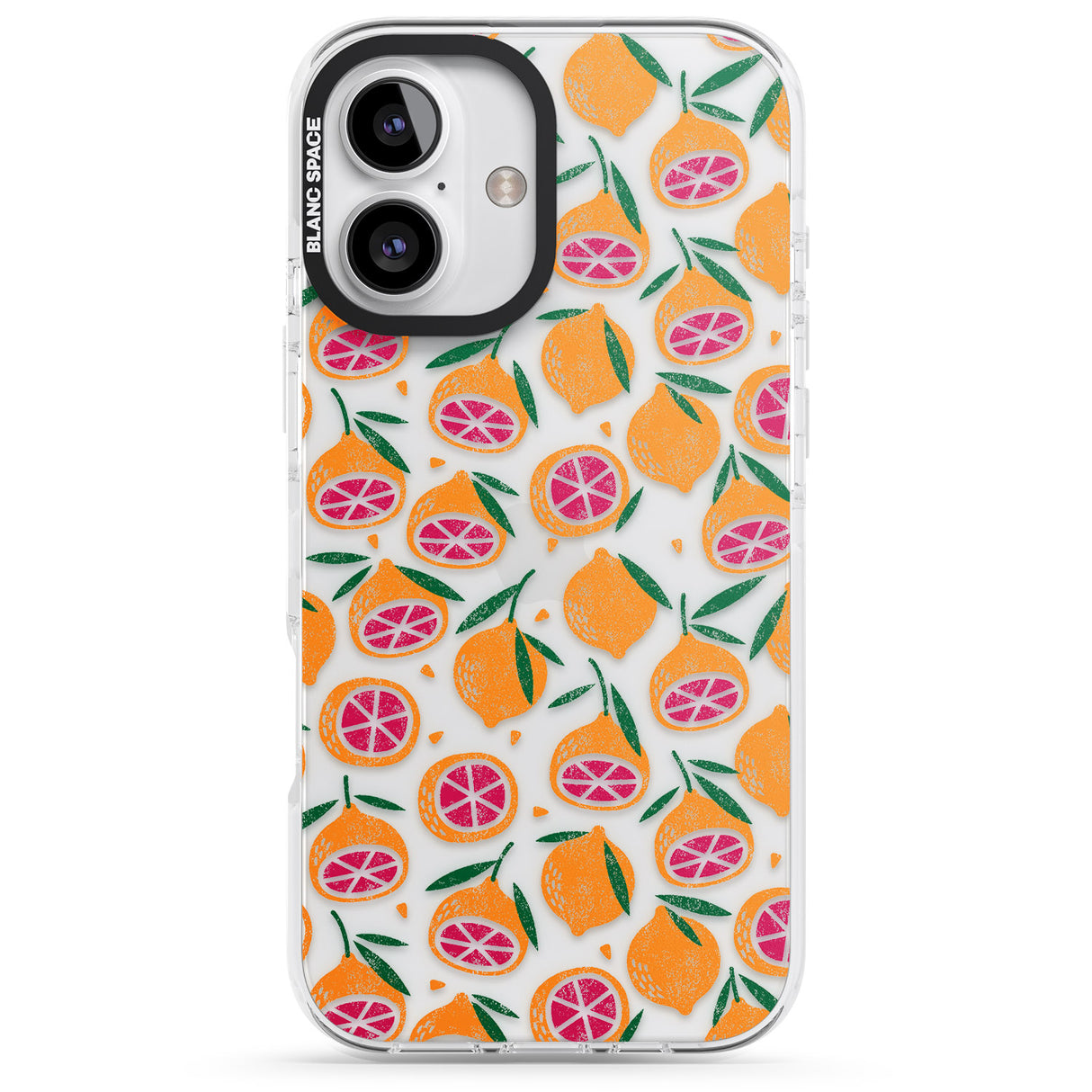 iPhone 16 Pro Max Blood Orange Fruit Pattern Transparent Black Impact Phone Case