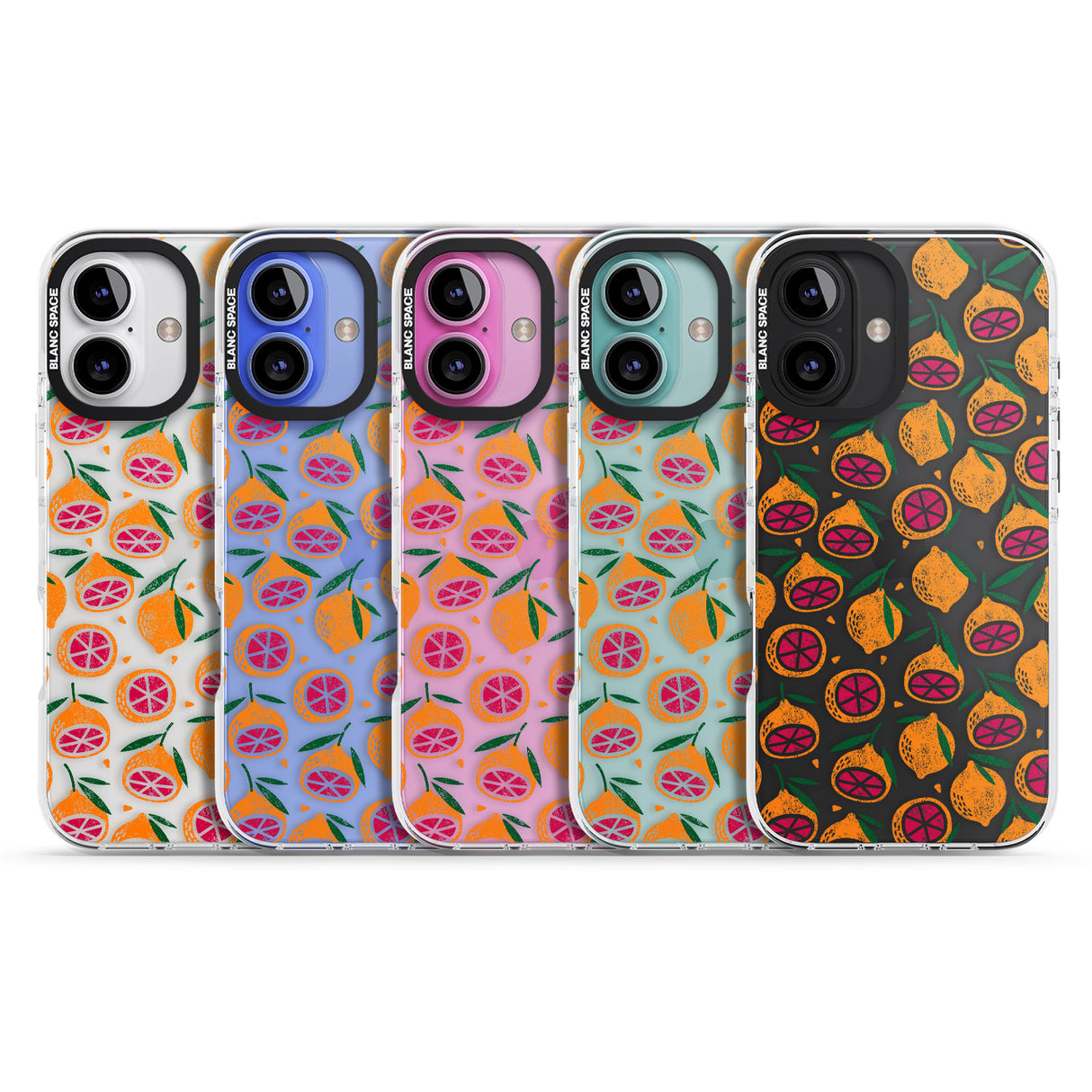 iPhone 16 Pro Max Blood Orange Fruit Pattern Transparent Black Impact Phone Case