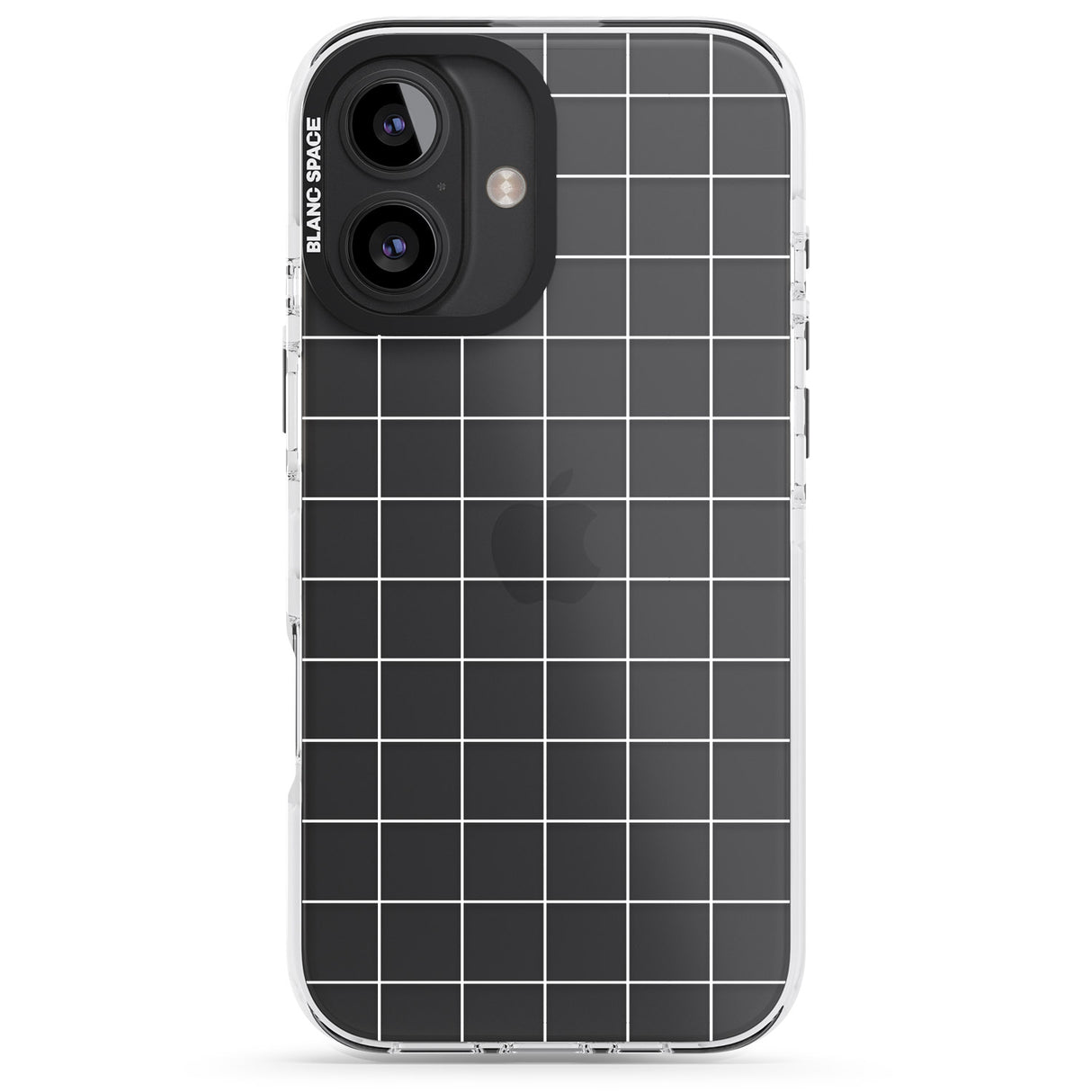 iPhone 16 Pro Max Simplistic Large Grid Pattern White (Transparent) Black Impact Phone Case