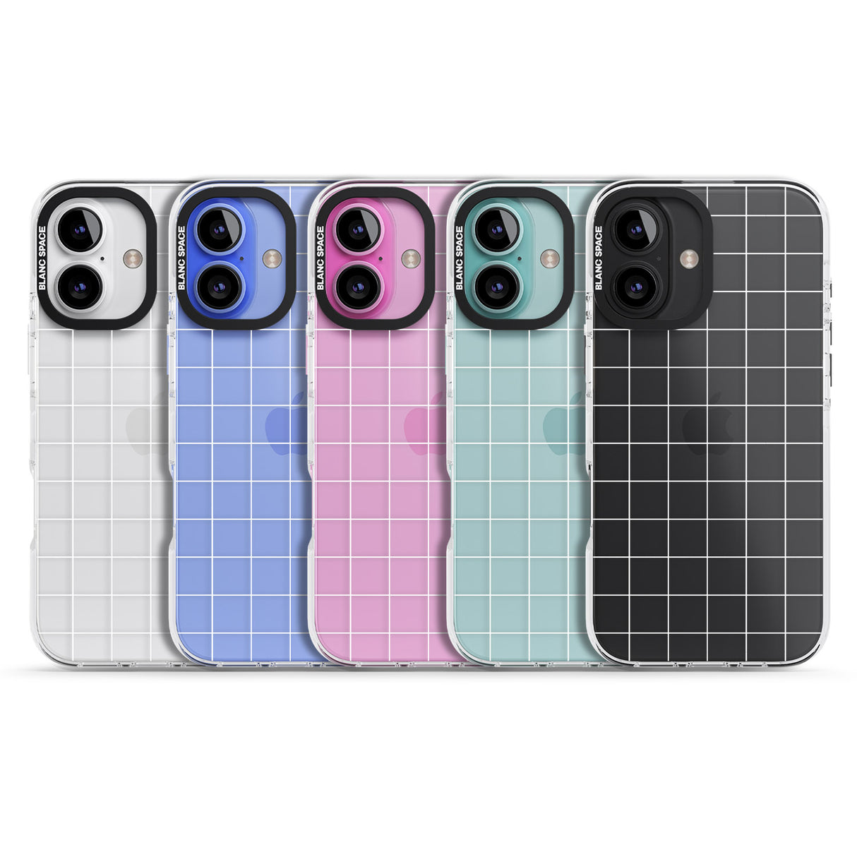 iPhone 16 Pro Max Simplistic Large Grid Pattern White (Transparent) Black Impact Phone Case