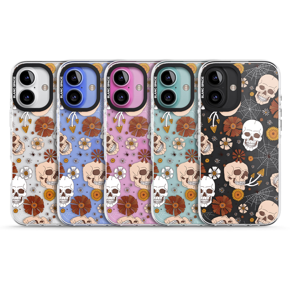 iPhone 16 Pro Max Halloween Skulls and Flowers Black Impact Phone Case