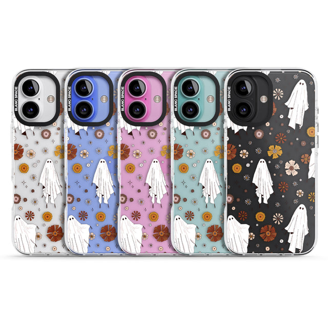 iPhone 16 Pro Max Halloween Ghosts and Flowers Black Impact Phone Case