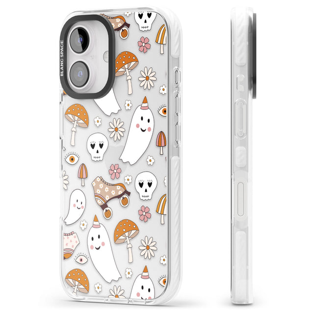 Cute Ghost and Skulls Pattern Impact Phone Case for iPhone 16, iPhone 16 Plus