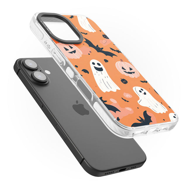 Orange Halloween Pattern Impact Phone Case for iPhone 16, iPhone 16 Plus