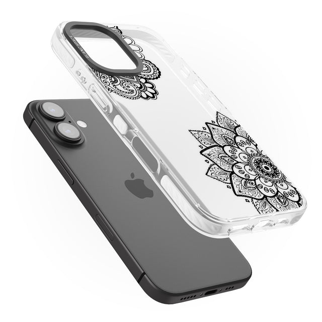 iPhone 16 Pro Max Black Henna Florals Black Impact Phone Case