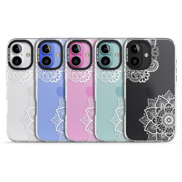 iPhone 16 Pro Max White Henna Florals Black Impact Phone Case