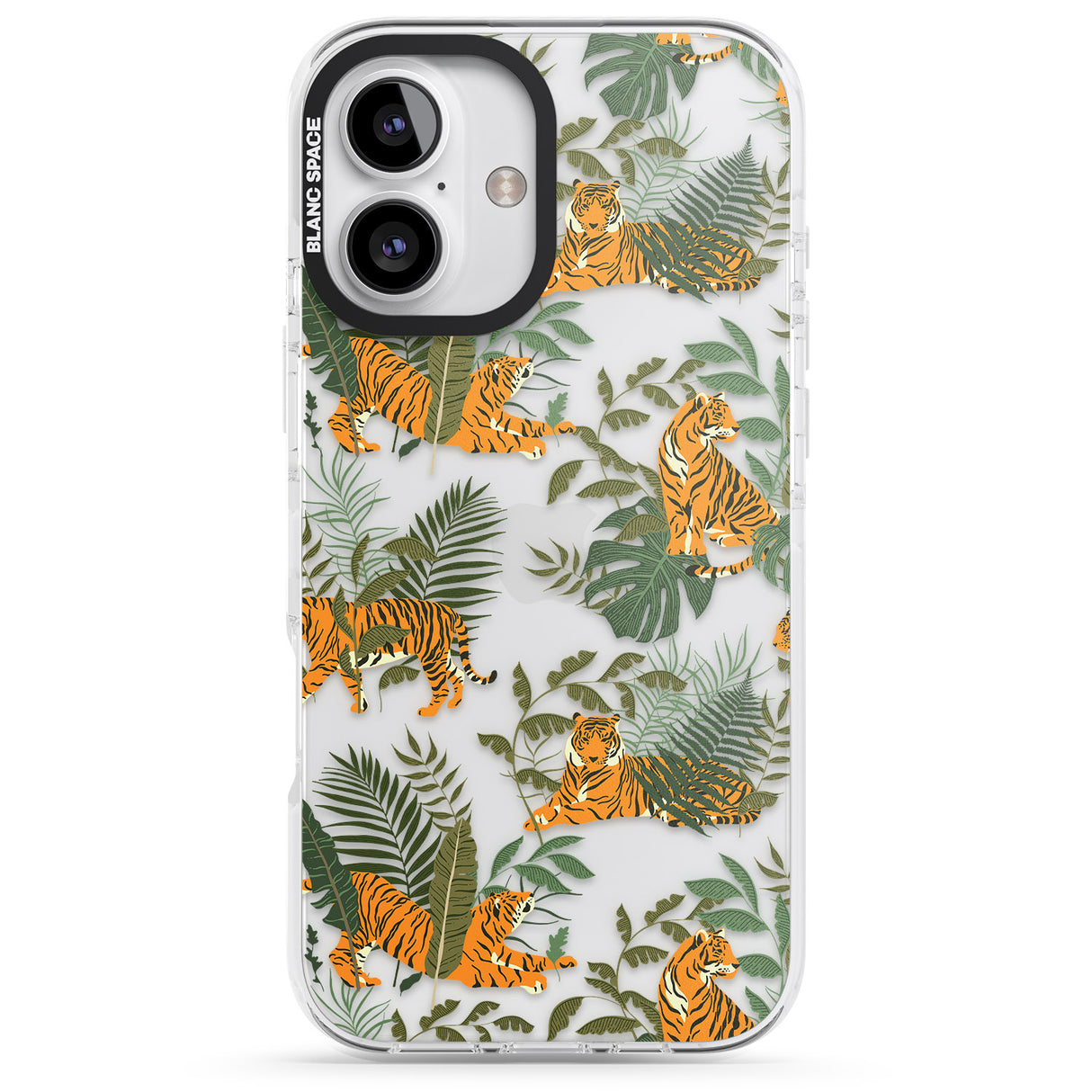 iPhone 16 Pro Max ClearTiger & Fern Jungle Cat Pattern Black Impact Phone Case