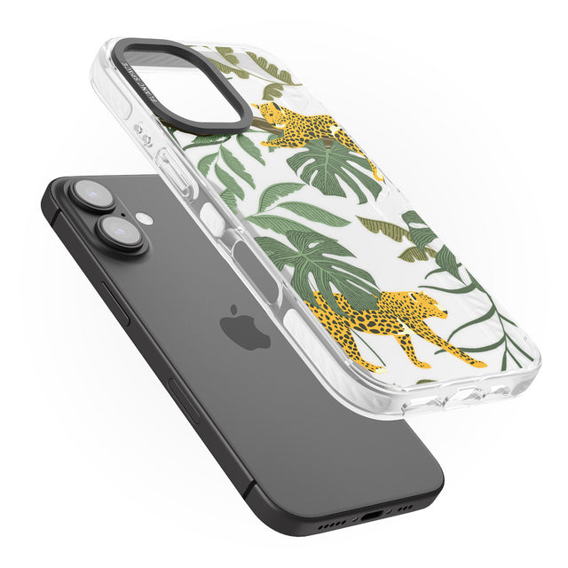 iPhone 16 Pro Max Two Jaguars & Foliage Jungle Cat Pattern Black Impact Phone Case