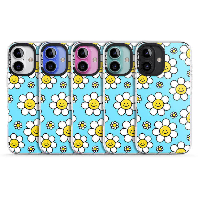 iPhone 16 Pro Max Daisy Faces Kawaii Pattern Black Impact Phone Case