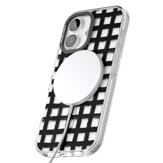 iPhone 16 Pro Max Messy Black Grid - Clear Black Impact Phone Case