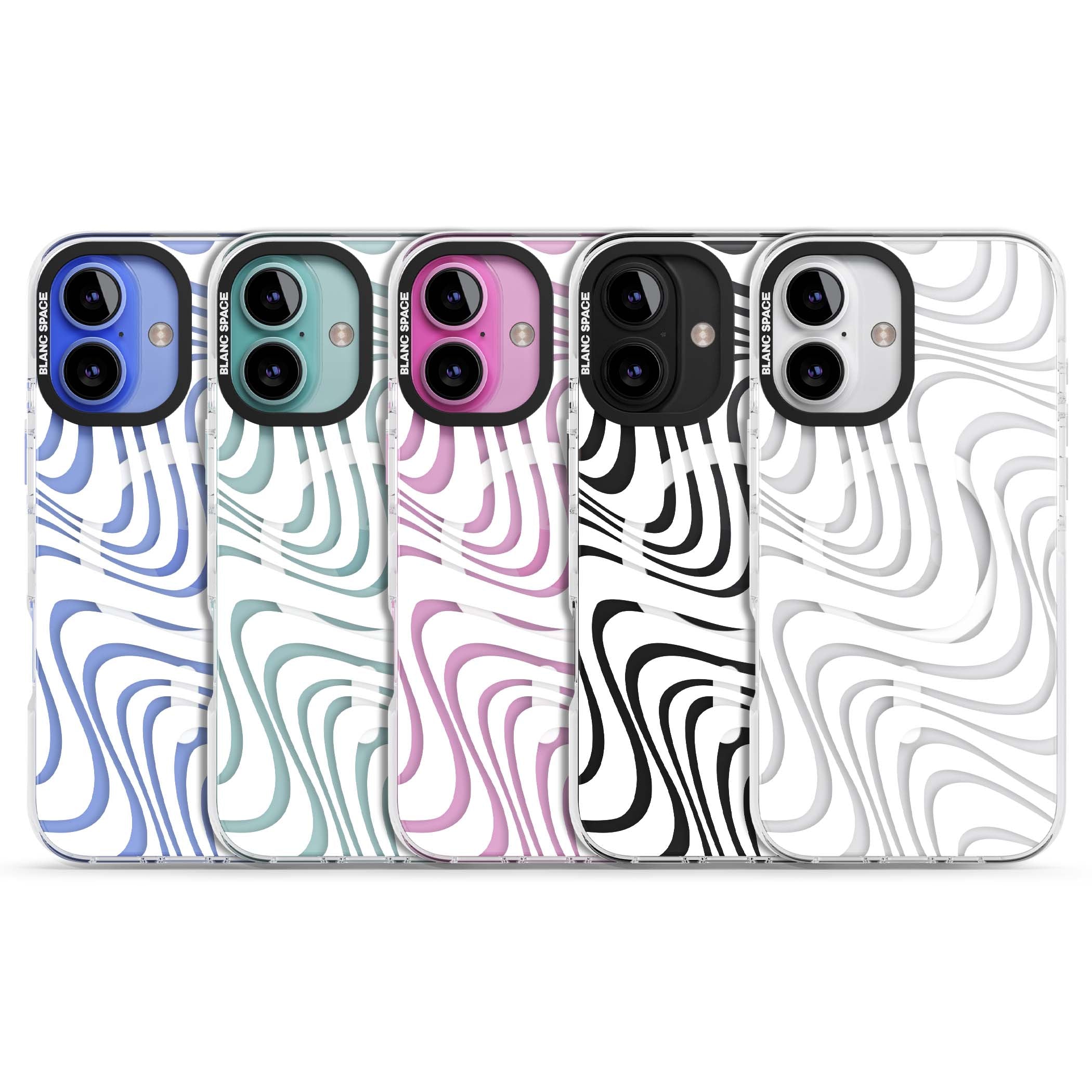 White Abstract Waves abstract iPhone case featuring flowing grey wave pattern on clear background | Impact Magsafe case for iPhone 16, iPhone 16 Plus