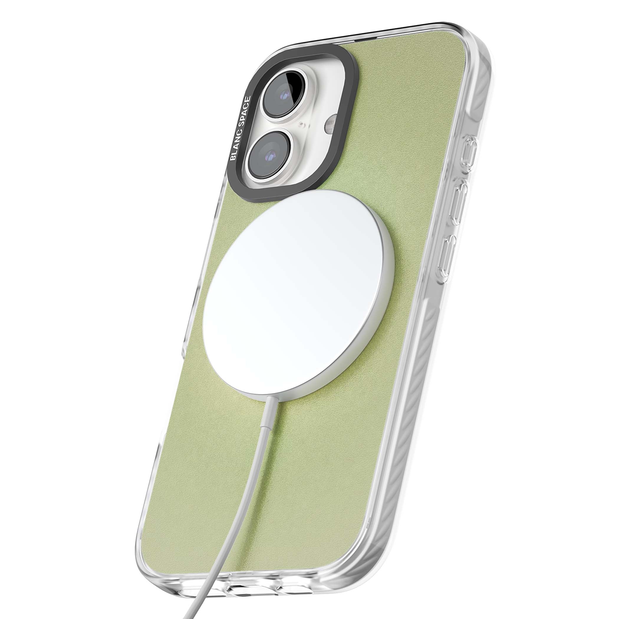 Seeds of Positivity quote iPhone case featuring a sage green aura gradient and golden glow affirmation | Impact Magsafe case for iPhone 16, iPhone 16 Plus