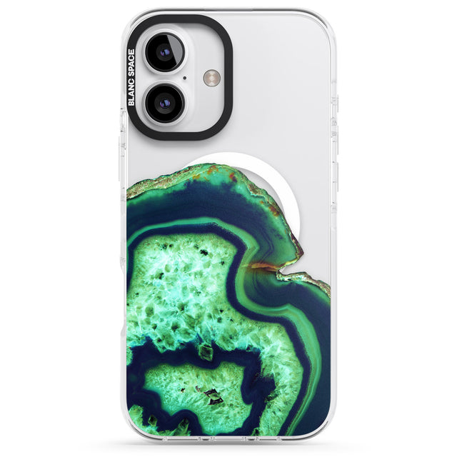 iPhone 16 Pro Max Neon Green & Blue Agate Crystal Transparent Design Black Impact Phone Case