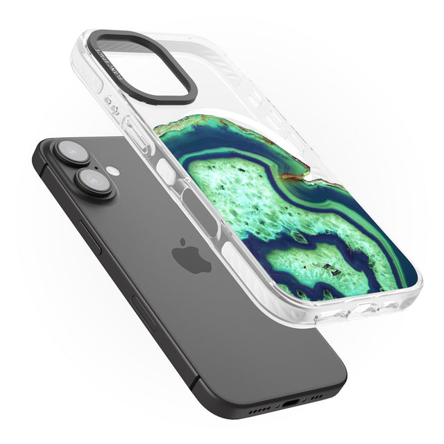 iPhone 16 Pro Max Neon Green & Blue Agate Crystal Transparent Design Black Impact Phone Case