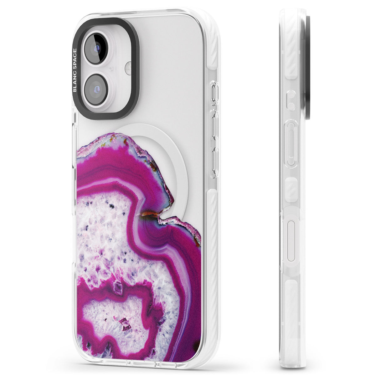 iPhone 16 Pro Max Violet & White Swirl Agate Crystal Clear Design Black Impact Phone Case