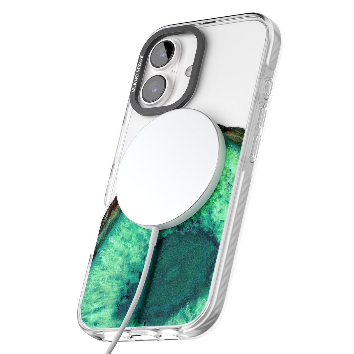 iPhone 16 Pro Max Emerald Green Gemstone Crystal Clear Design Black Impact Phone Case