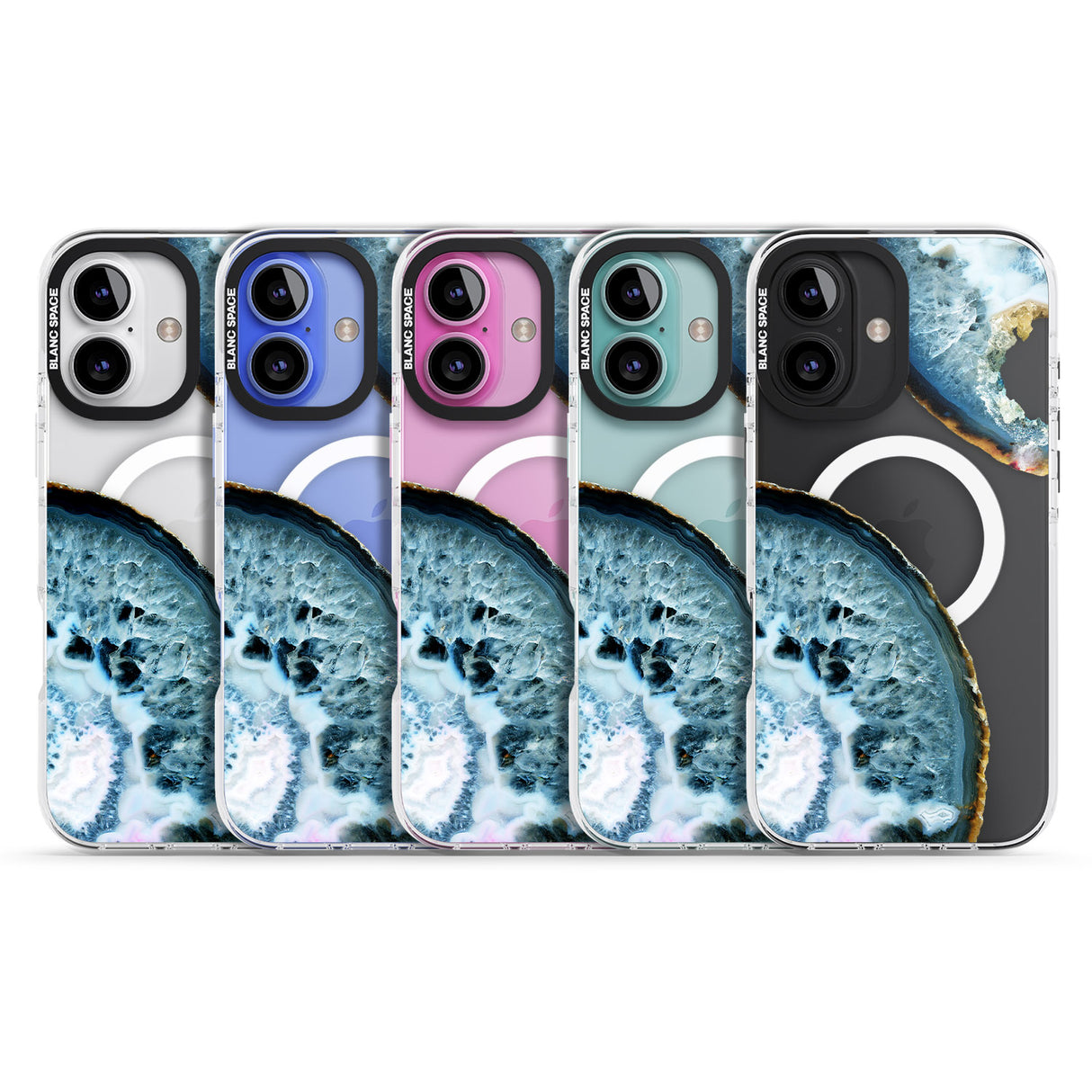 iPhone 16 Pro Max Blue, White & Yellow Agate Gemstone Black Impact Phone Case