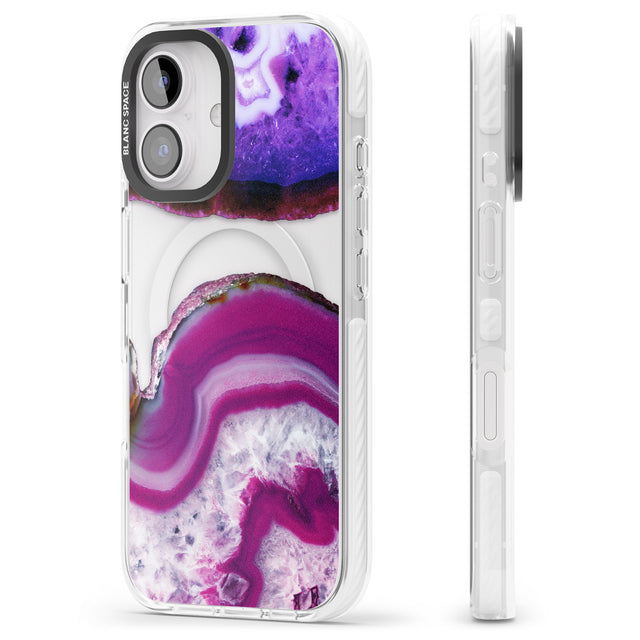 iPhone 16 Pro Max Purple & White Gemstone Crystal Clear Design Black Impact Phone Case