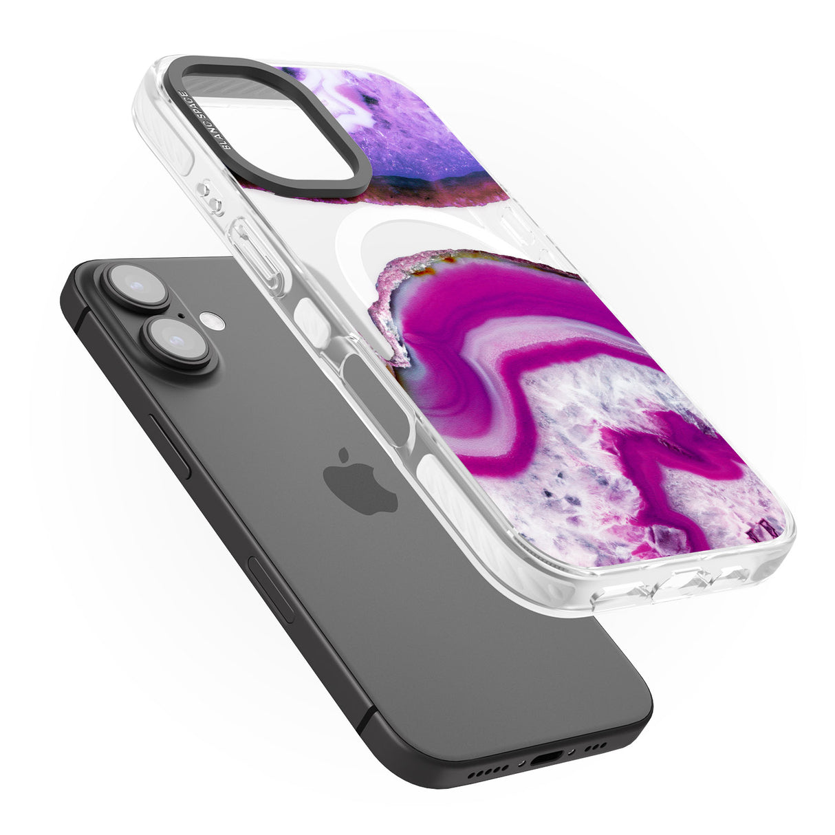 iPhone 16 Pro Max Purple & White Gemstone Crystal Clear Design Black Impact Phone Case