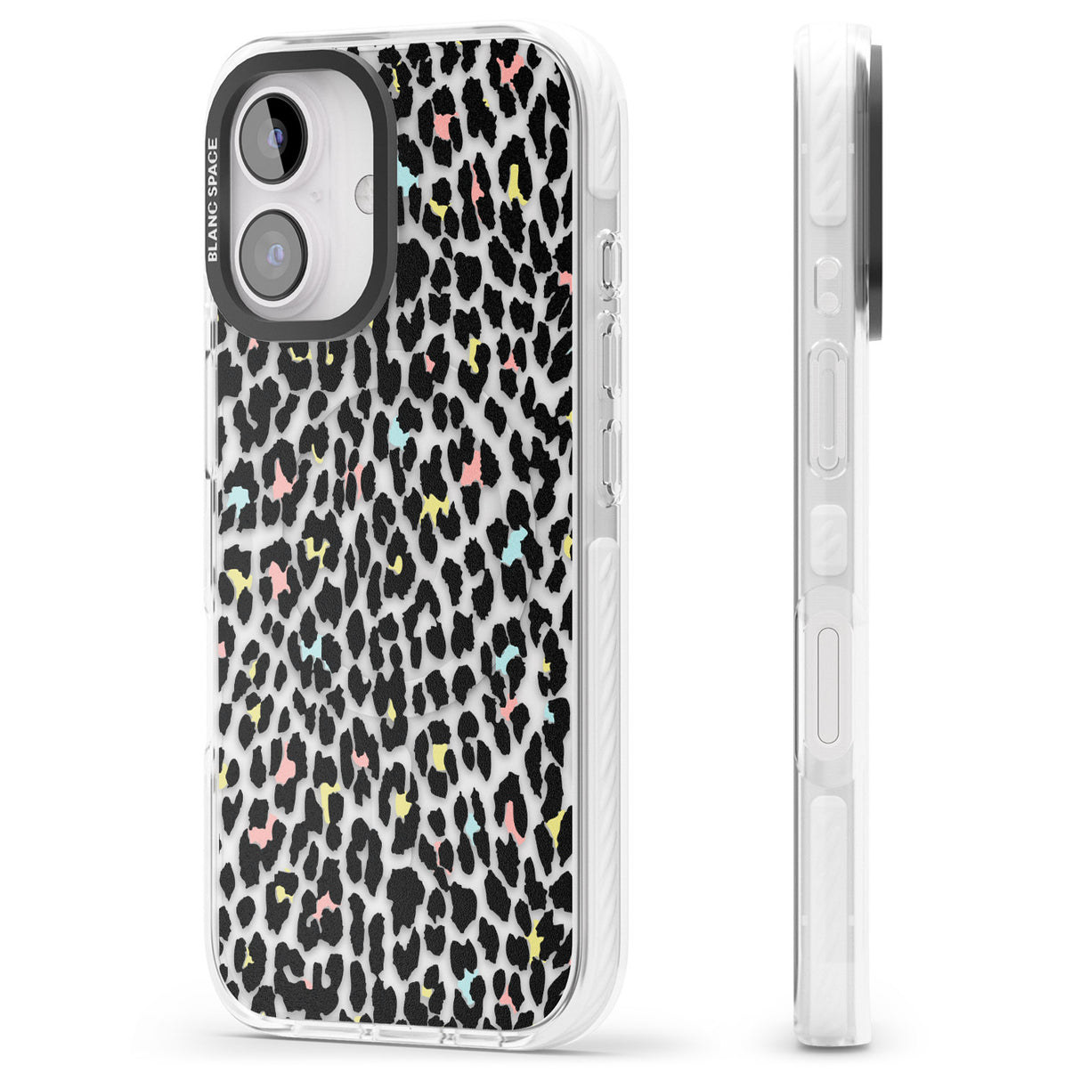 iPhone 16 Pro Max Mixed Pastels Leopard Print - Transparent Black Impact Phone Case