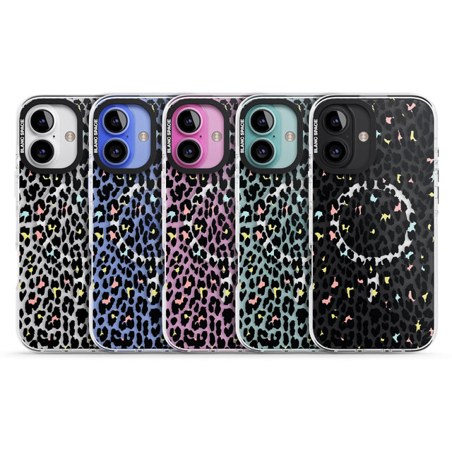 iPhone 16 Pro Max Mixed Pastels Leopard Print - Transparent Black Impact Phone Case