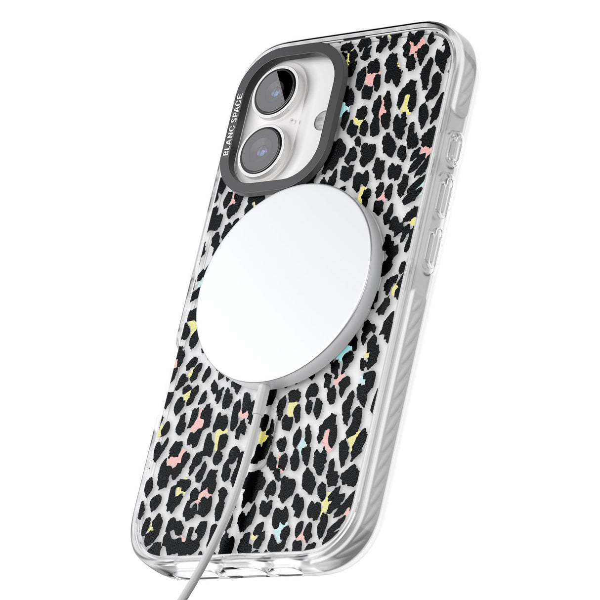 iPhone 16 Pro Max Mixed Pastels Leopard Print - Transparent Black Impact Phone Case