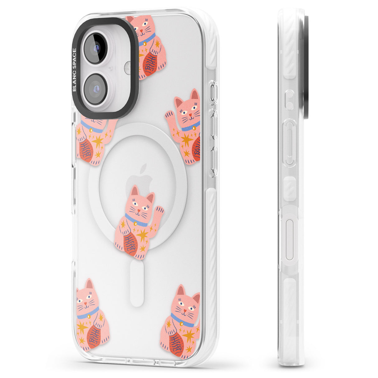 iPhone 16 Pro Max Waving Cat Pattern Black Impact Phone Case