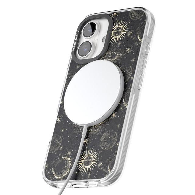 iPhone 16 Pro Max Large Suns, Moons & Clouds Astrological Black Impact Phone Case