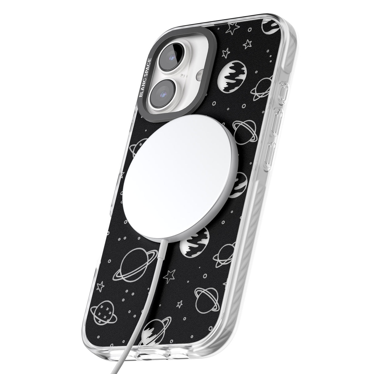 iPhone 16 Pro Max Cosmic Outer Space Design Clear on Black Black Impact Phone Case