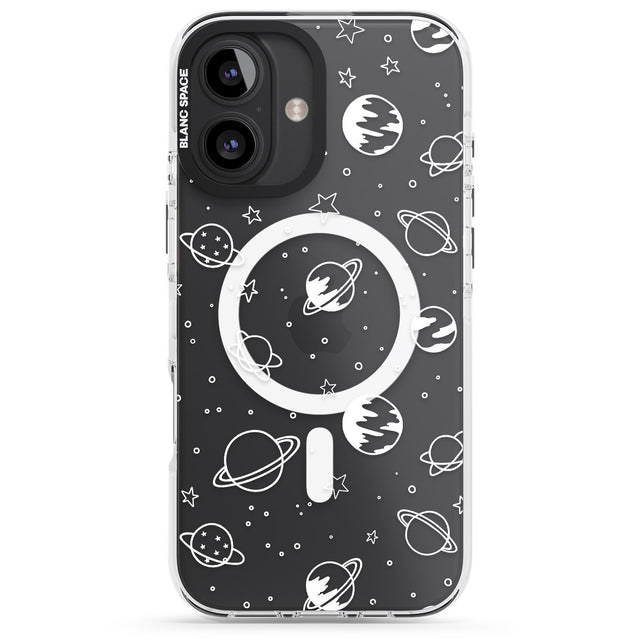 iPhone 16 Pro Max Cosmic Outer Space Design White on Clear Black Impact Phone Case