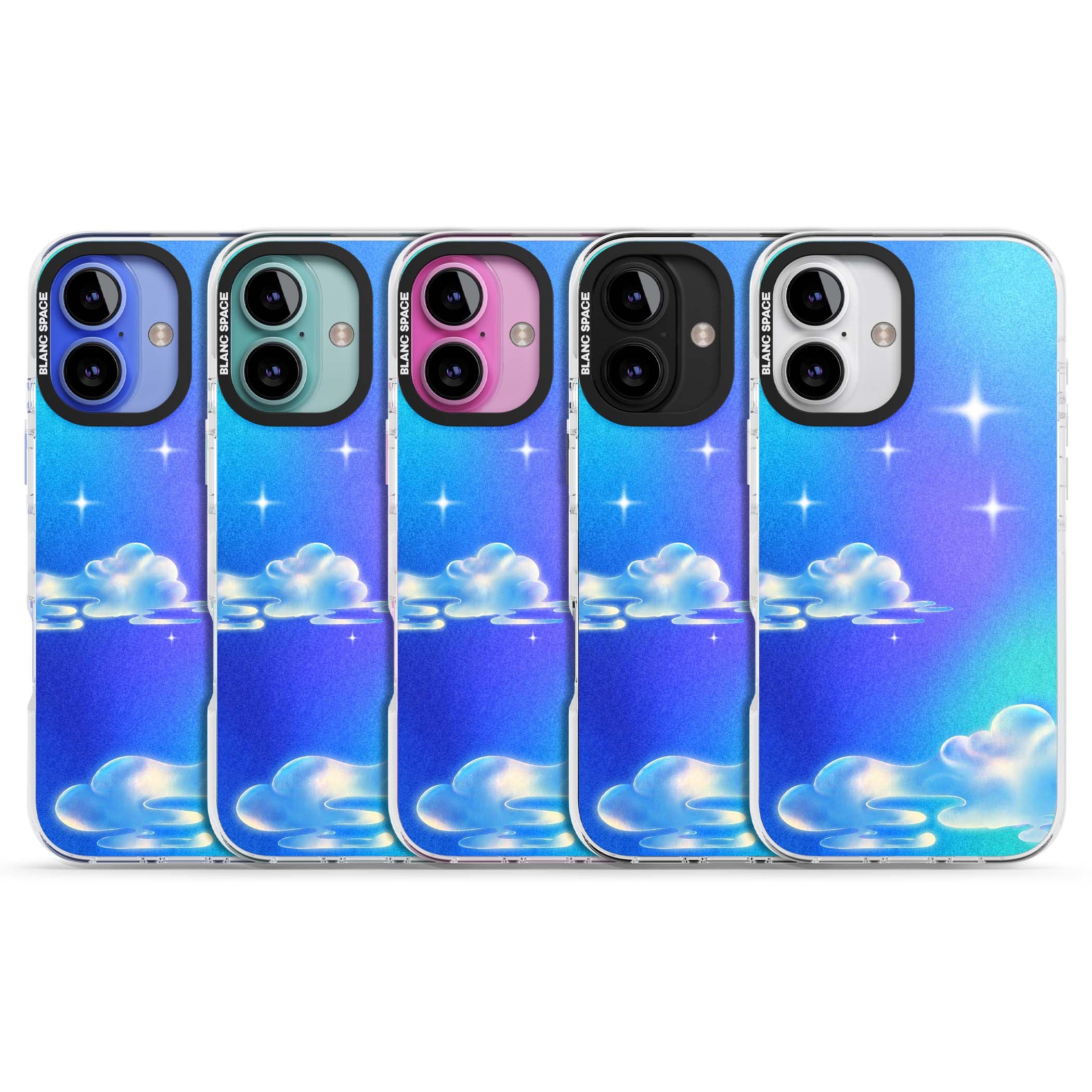 Aurora celestial iPhone case featuring dreamy iridescent clouds, sparkling stars and pastel blue purple sky | Impact Magsafe case for iPhone 16, iPhone 16 Plus