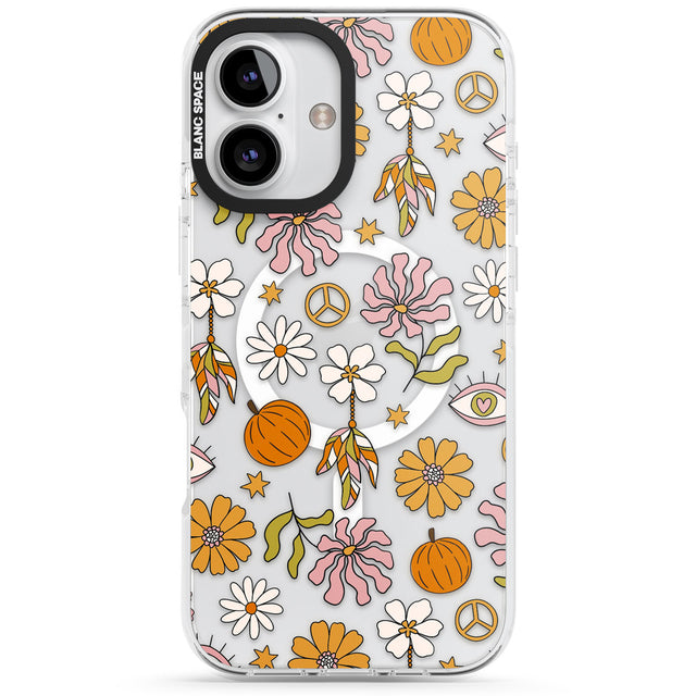 Retro Boho Fall Floral Impact Magsafe Phone Case for iPhone 16, iPhone 16 Plus