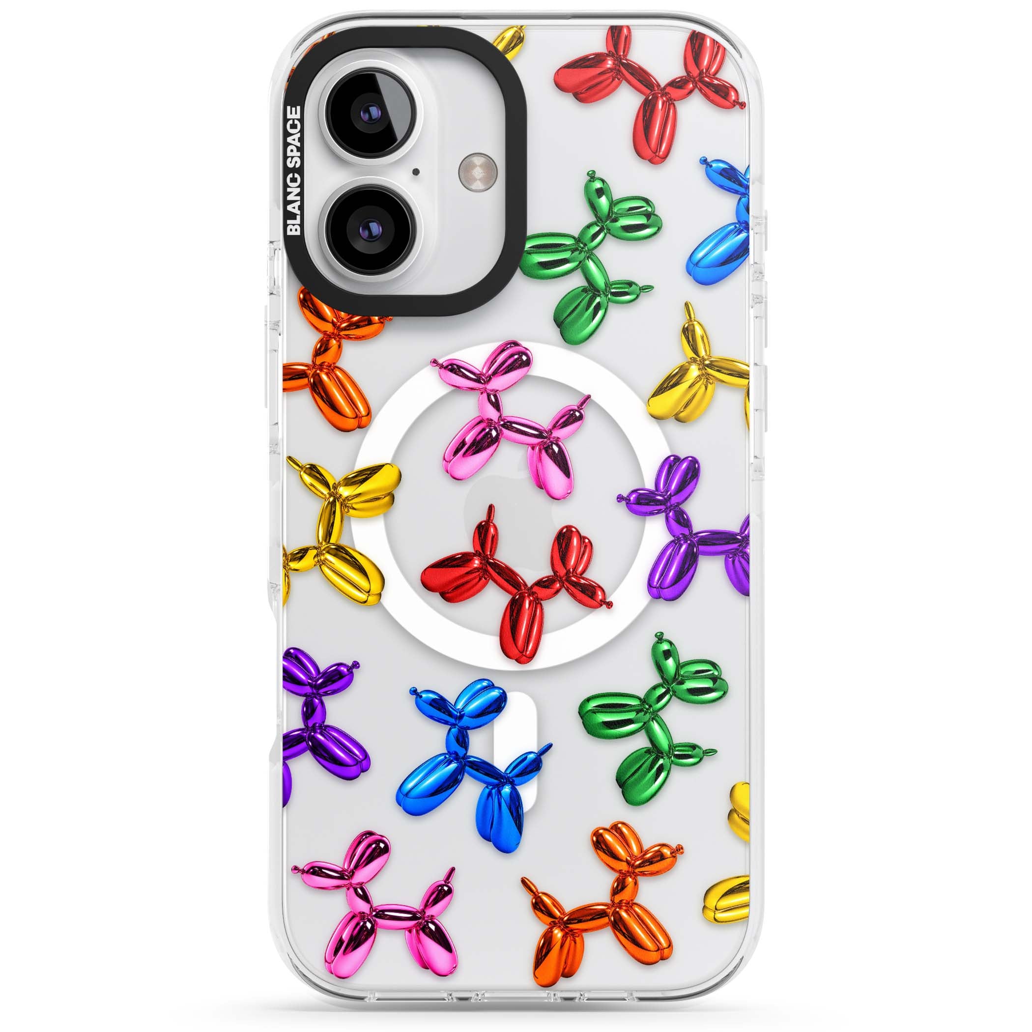 Balloon Dogs pop art iPhone case featuring rainbow chrome balloon dogs in Jeff Koons style | Impact Magsafe case for iPhone 16, iPhone 16 Plus