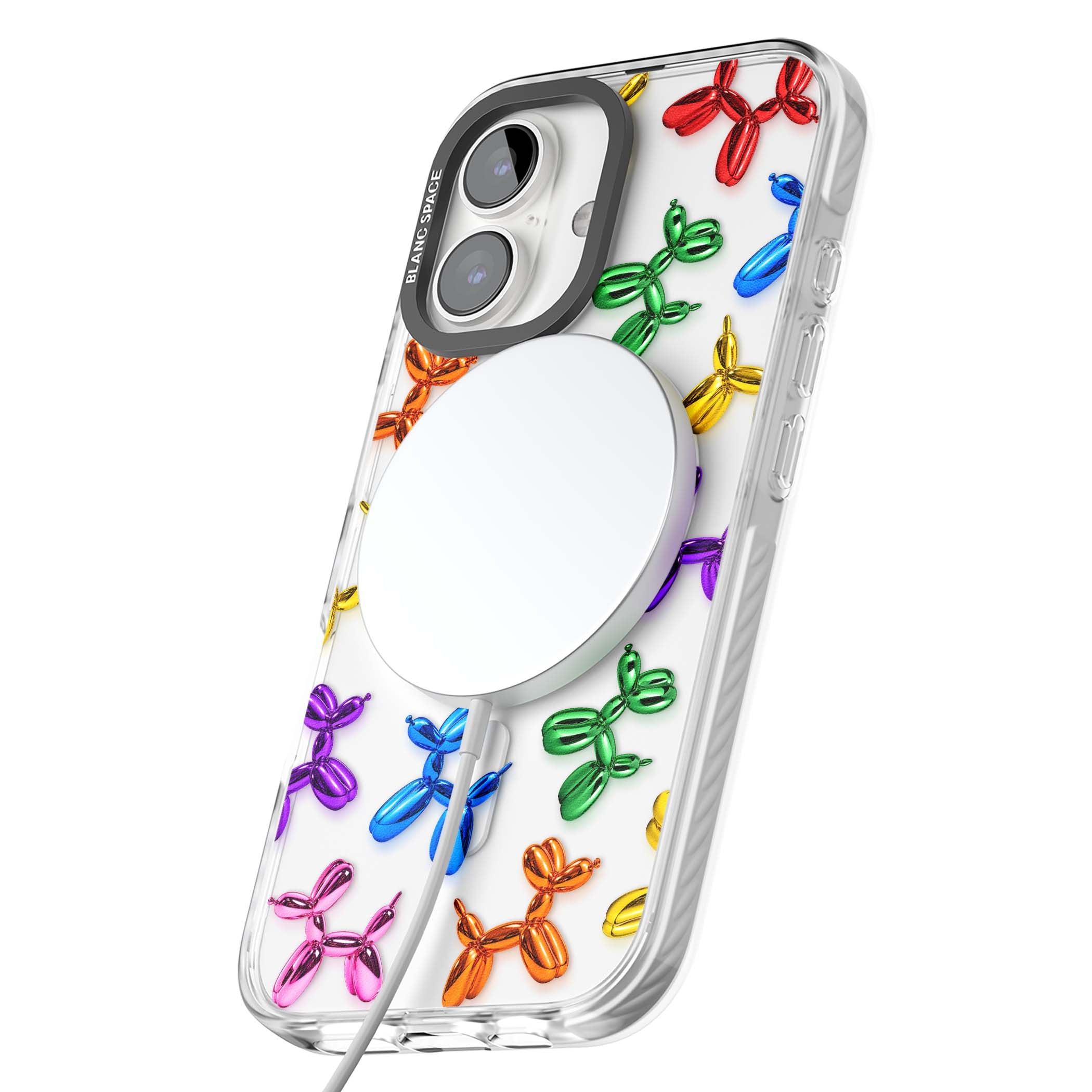 Balloon Dogs pop art iPhone case featuring rainbow chrome balloon dogs in Jeff Koons style | Impact Magsafe case for iPhone 16, iPhone 16 Plus