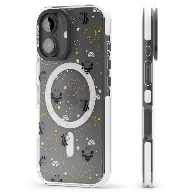 iPhone 16 Pro Max Sweet as Honey Patterns: Bees & Hearts (Clear) Black Impact Phone Case