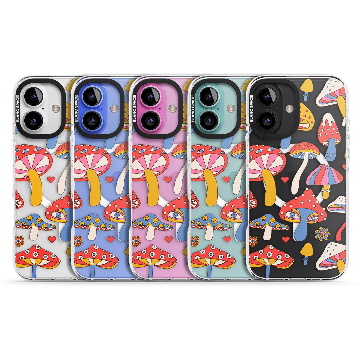 iPhone 16 Vibrant Shrooms Clear Impact Phone Case