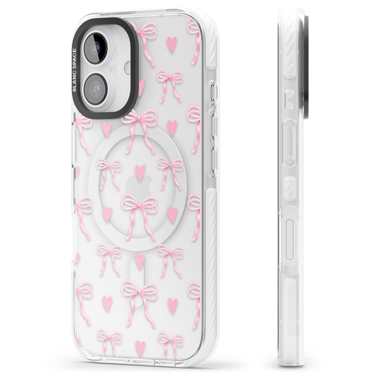 iPhone 16 Pink Bows & Hearts Clear Impact Phone Case