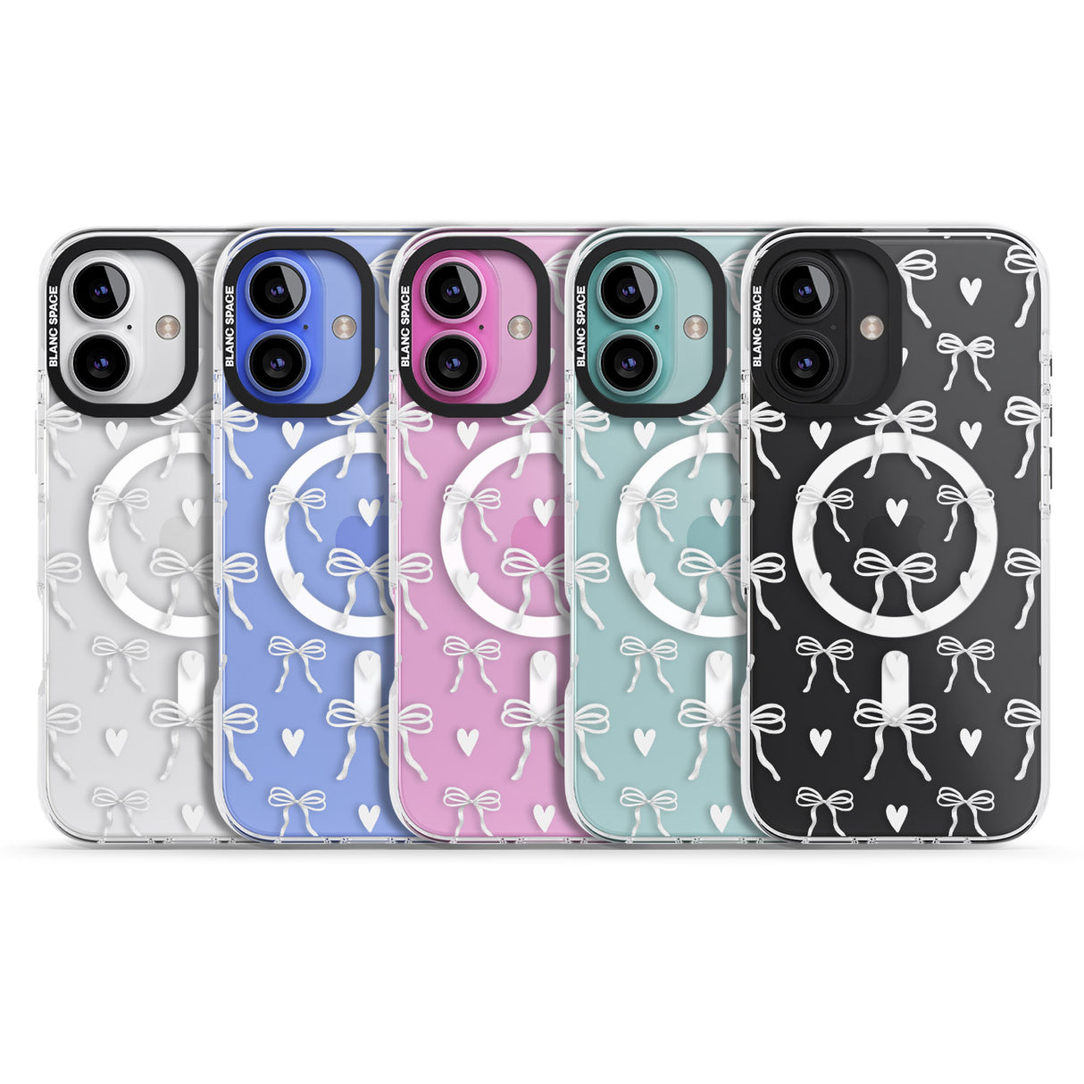 iPhone 16 White Bows & Hearts Clear Impact Phone Case