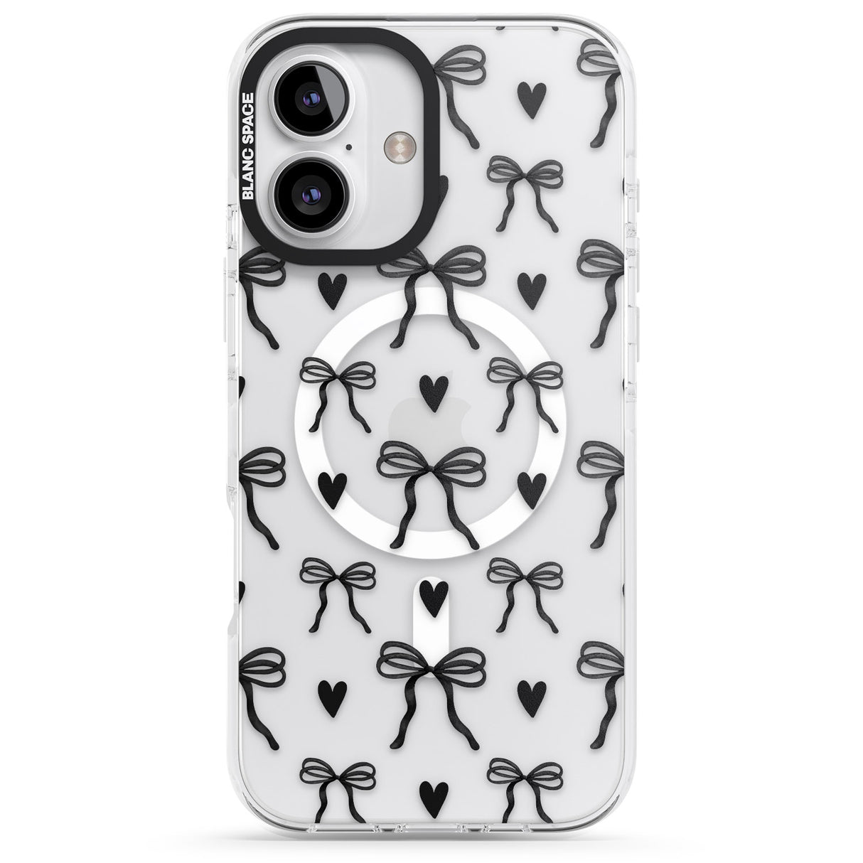 iPhone 16 Black Bows & Hearts Clear Impact Phone Case