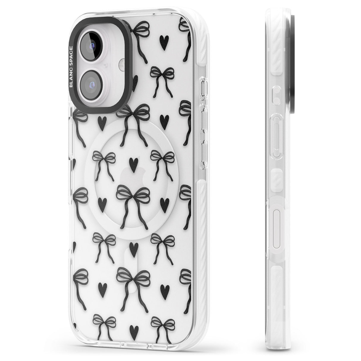 iPhone 16 Black Bows & Hearts Clear Impact Phone Case