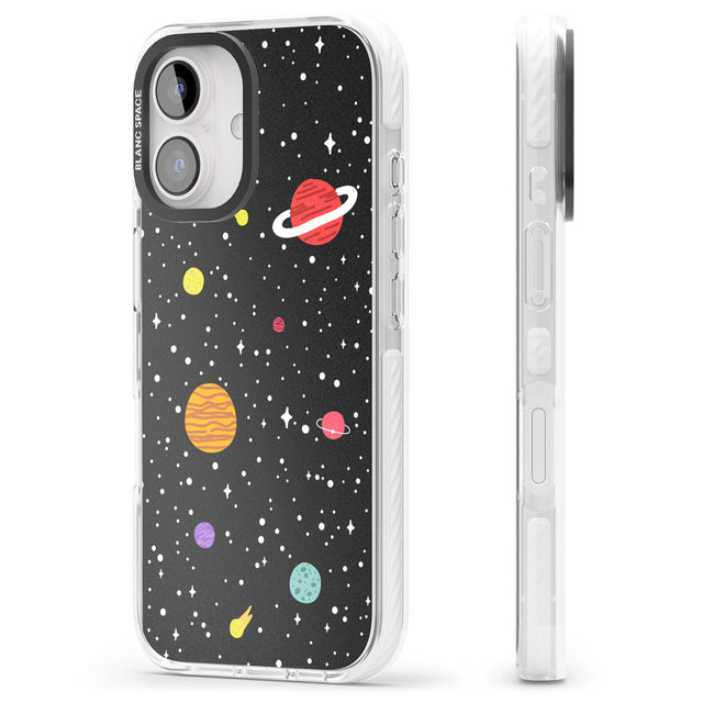 iPhone 16 Pro Max Cute Cartoon Planets Black Impact Phone Case