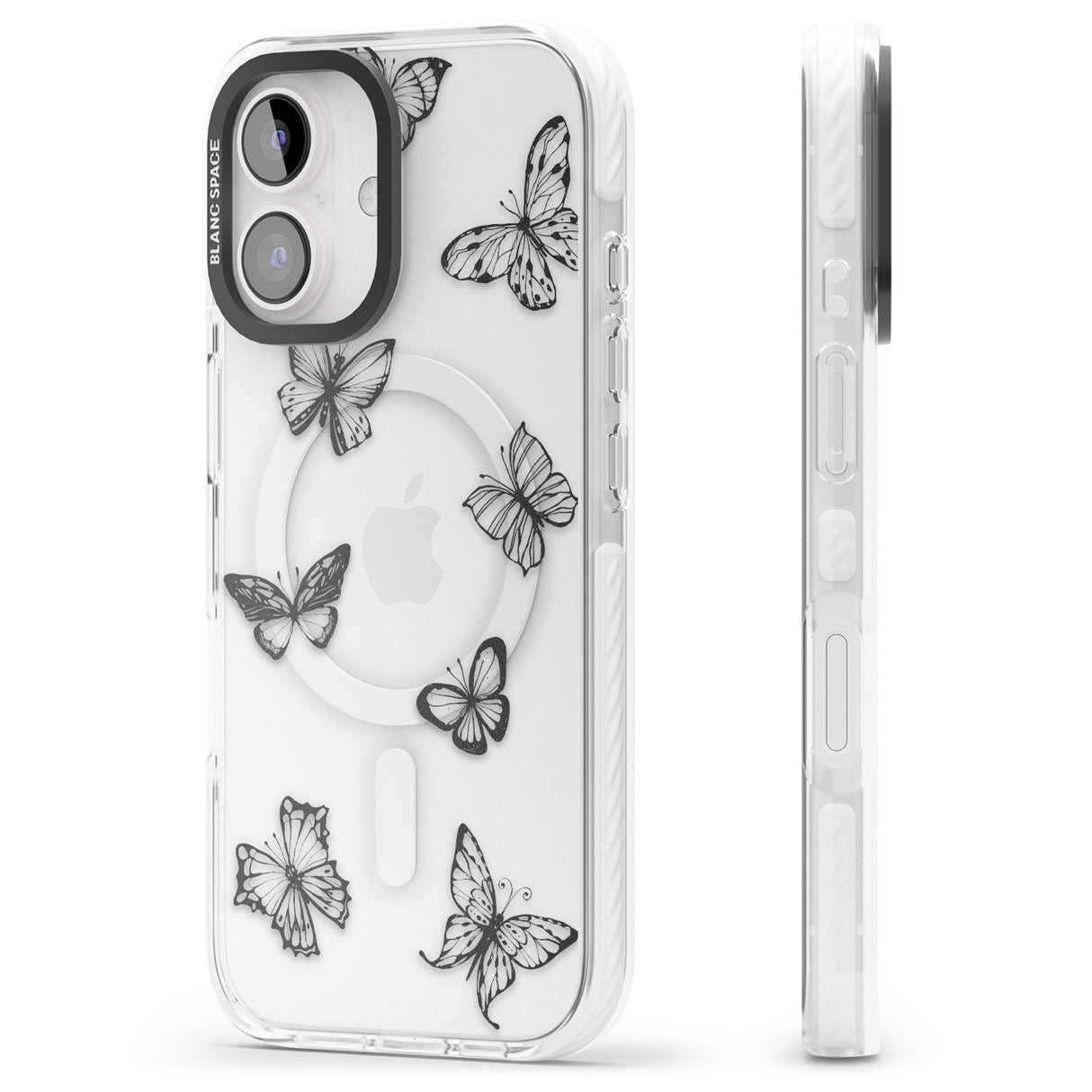 iPhone 16 Pro Max Grey Butterfly Line Pattern Black Impact Phone Case