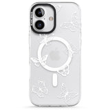 iPhone 16 Pro Max White Butterfly Line Pattern Black Impact Phone Case