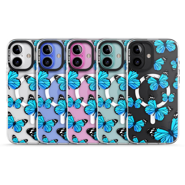 iPhone 16 Pro Max Blue Butterflies Black Impact Phone Case