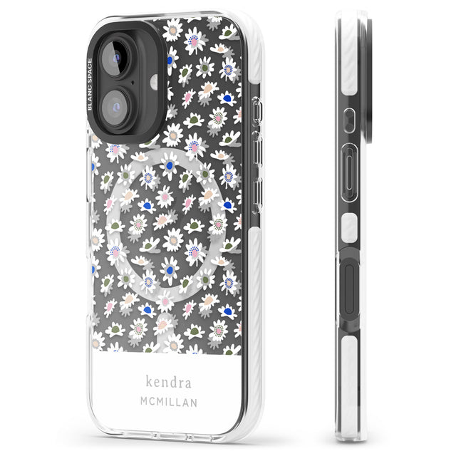 iPhone 16 Pro Max Personalised Grey & White Daisies Floral Design Black Impact Phone Case