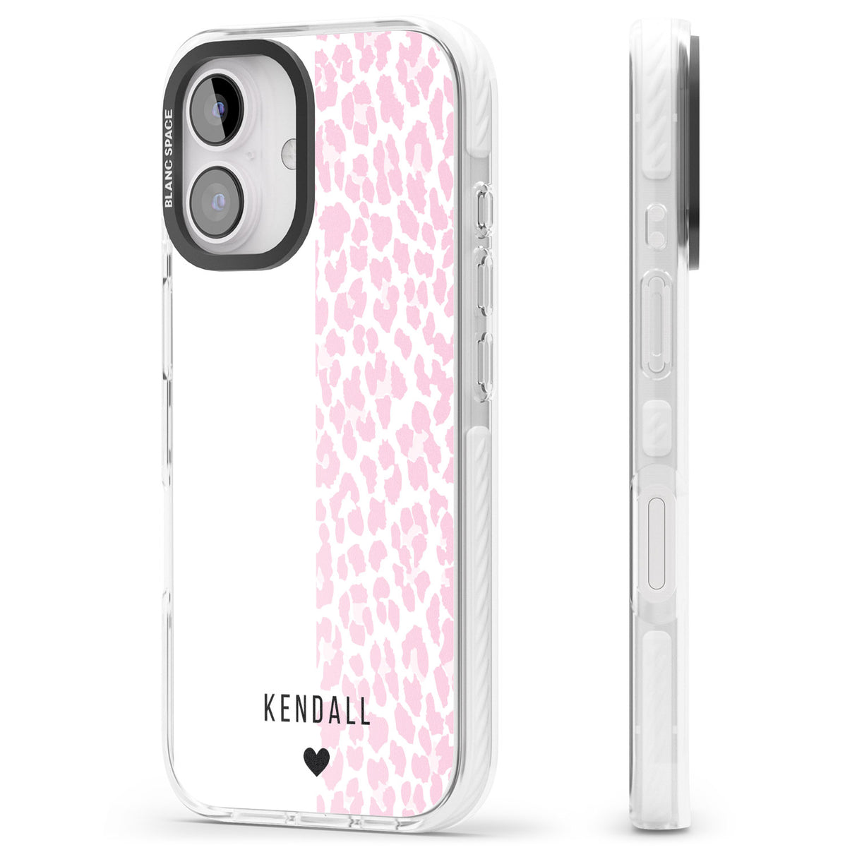 iPhone 16 Pro Max Personalised Pink & White Leopard Spots Black Impact Phone Case