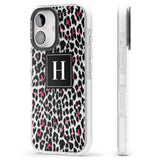 iPhone 16 Pro Max Personalised Pink Monogram Leopard Spots Black Impact Phone Case